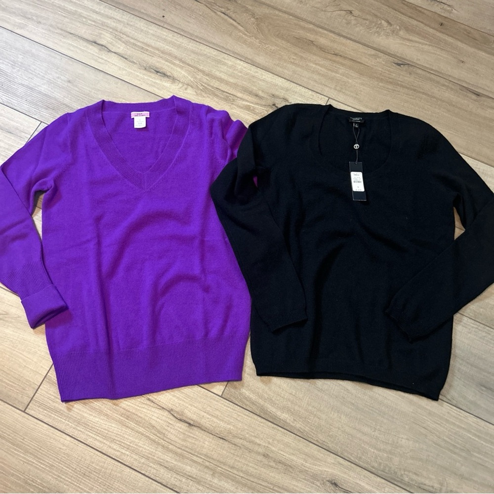 J. Crew And Talbots Cashmere Sweater Bundle Purple And Black Cozy Travel Classic